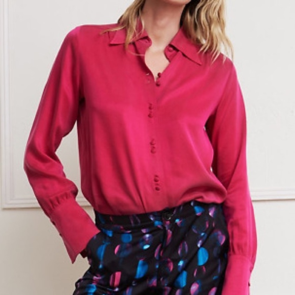 Fabienne Chapot Pari Jazz Button Down Long Sleeve Blouse in Deep Fuchsia